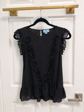 Black ruffle blouse by CeCe, size XS